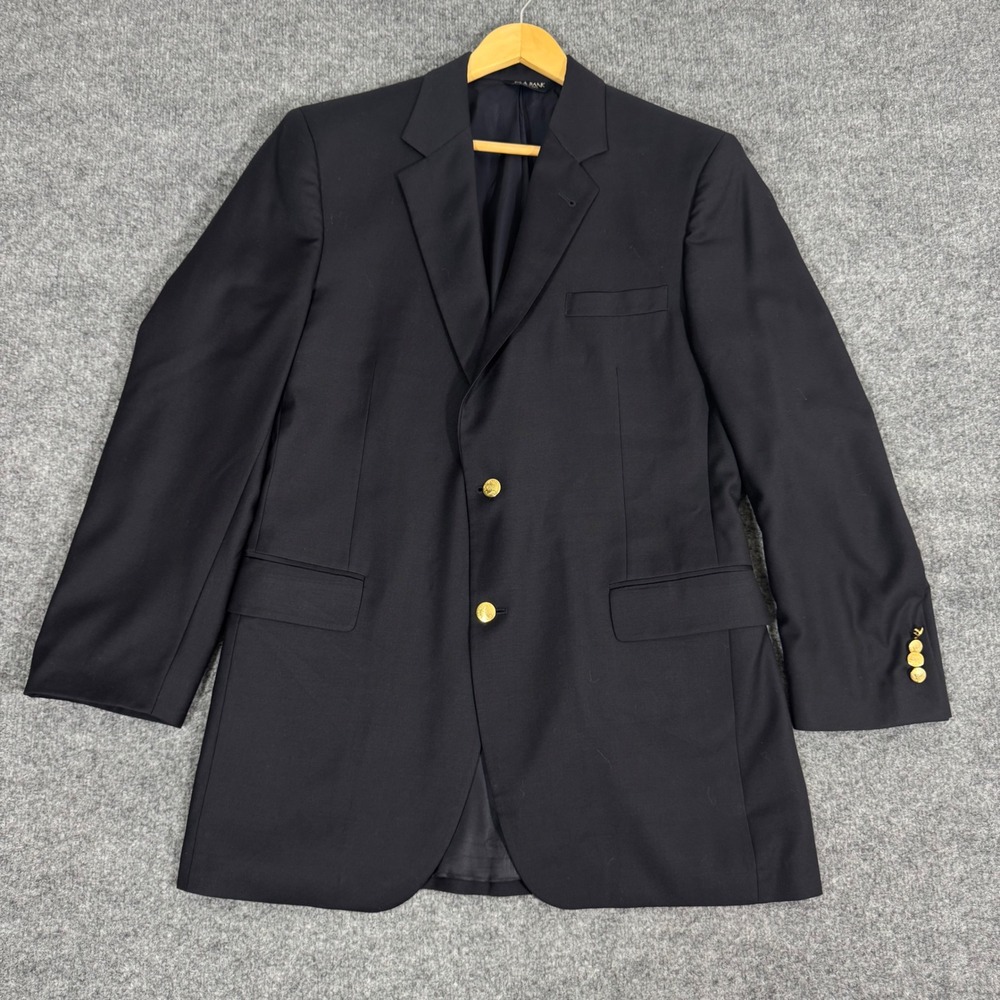 Jos A Bank Blazer Signature Gold Button Mens 40R Navy Blue Wool EUC